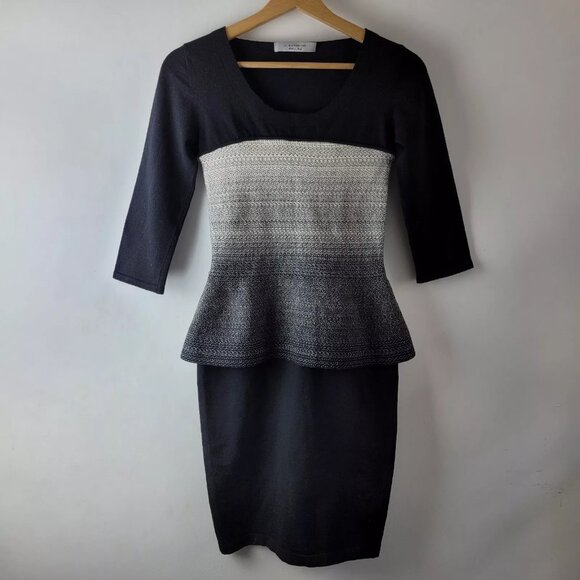D.Exterior Women Size XS Black White Wool Knit Peplum Dress - Picture 13 of 13